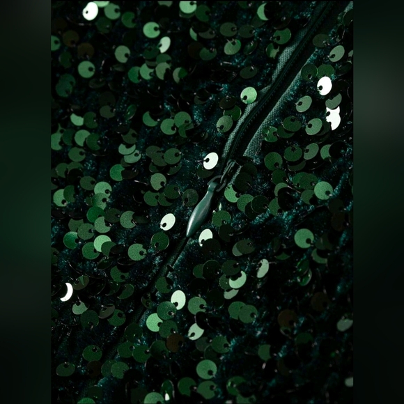 New Luxe Sequin Velvet Long Sleeve Mock Neck Mermaid Maxi Gown Dress Dark Green - Picture 13 of 16